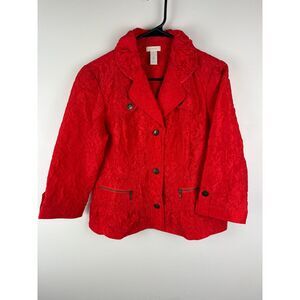 NWOT‎ Chico's Crinkle Sheen red jacket, blazer, US Size 4